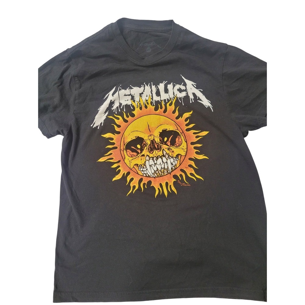 Metallica‎ T Shirt Graphic Gothic Skull Sun Black Short Sleeve Rock Band Size M